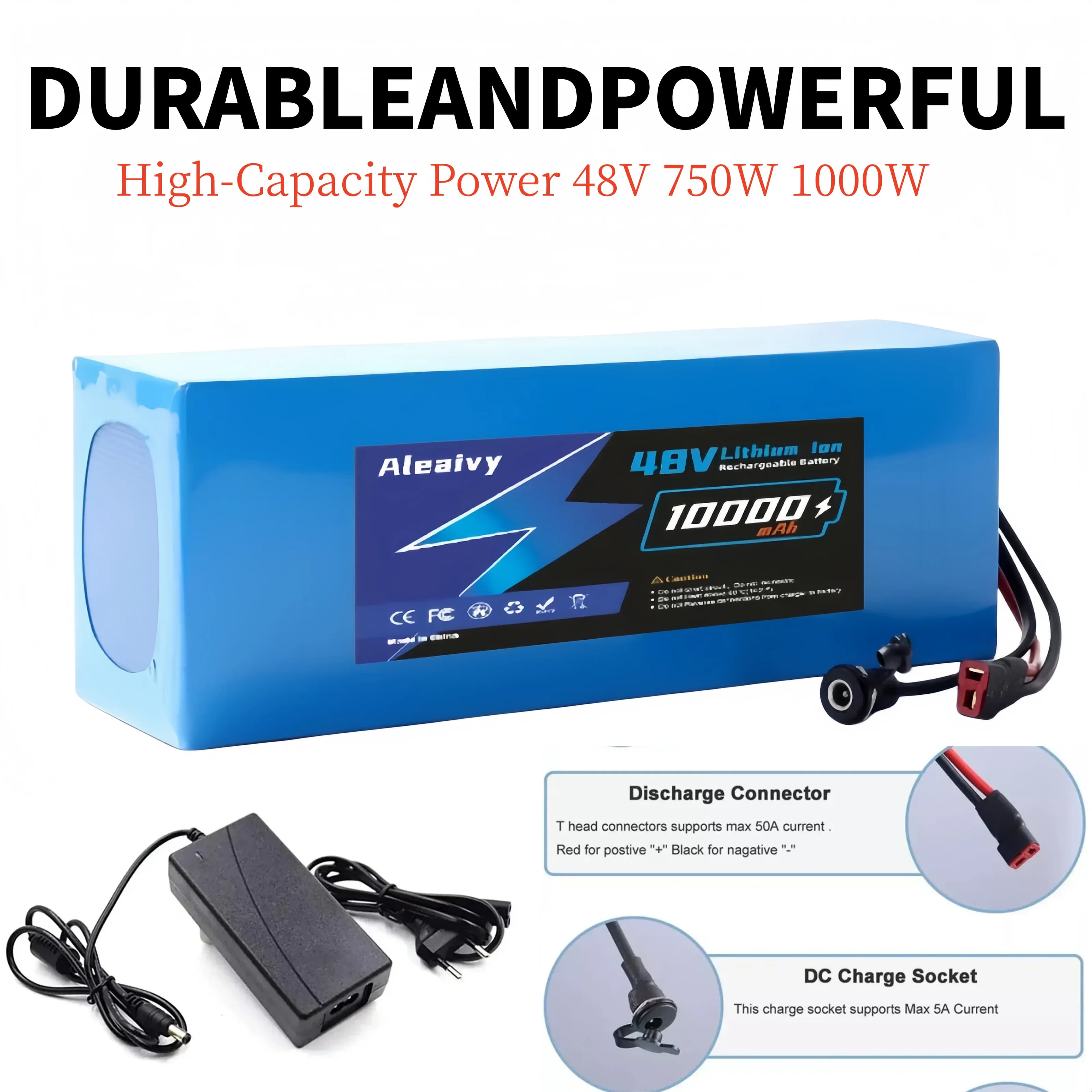 Upgraded 48V 10Ah 20Ah Lithium Battery for E-Bike E-Scooter, 13S4P High Power 750W-1000W Replacement Part with 30A Smart BMS