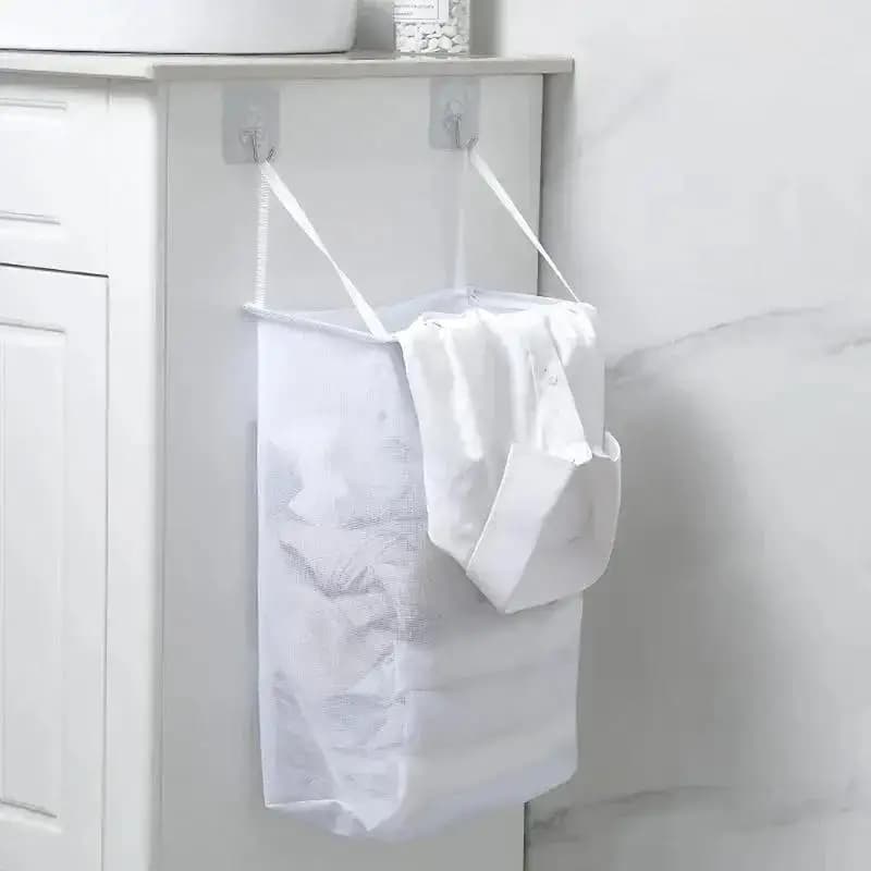 New Home Pieghevole Multifunzionale Appeso a parete Cesto per la biancheria Lavaggio dei vestiti Organizzatore Mesh Storage Punch Gancio adesivo gratuito