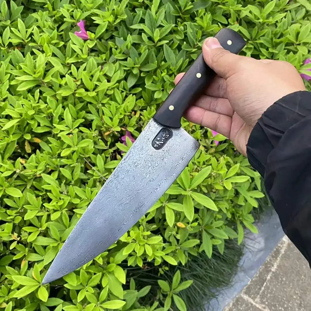 8 inch chef knife Damascus steel blade handmade Ebony handle to slice vegetables Mannaia Sashimi Meat Kitchen knife for barbecue