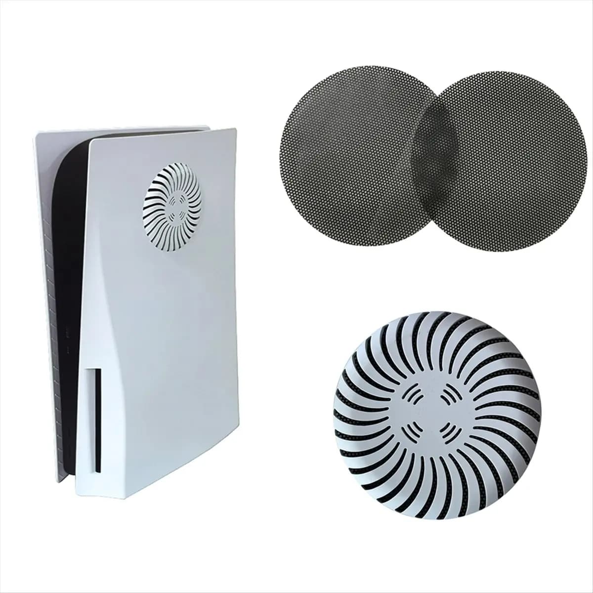ABSF per console PS5, filtro antipolvere, copertura in rete antipolvere, faccetta protettiva facile da pulire, ventilatore, accessorio per giochi, 4 pezzi
