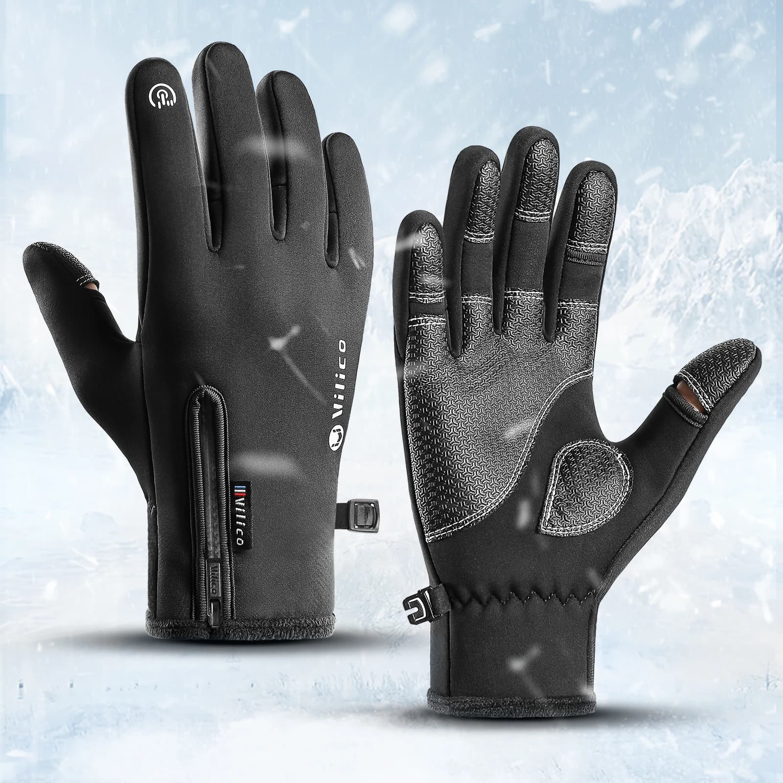 Flip‑Tip Thumb Winter Touchscreen Gloves Waterproof Windproof Warm Fleece Zipper Pocket Non‑Slip for Cycling Motorcycle