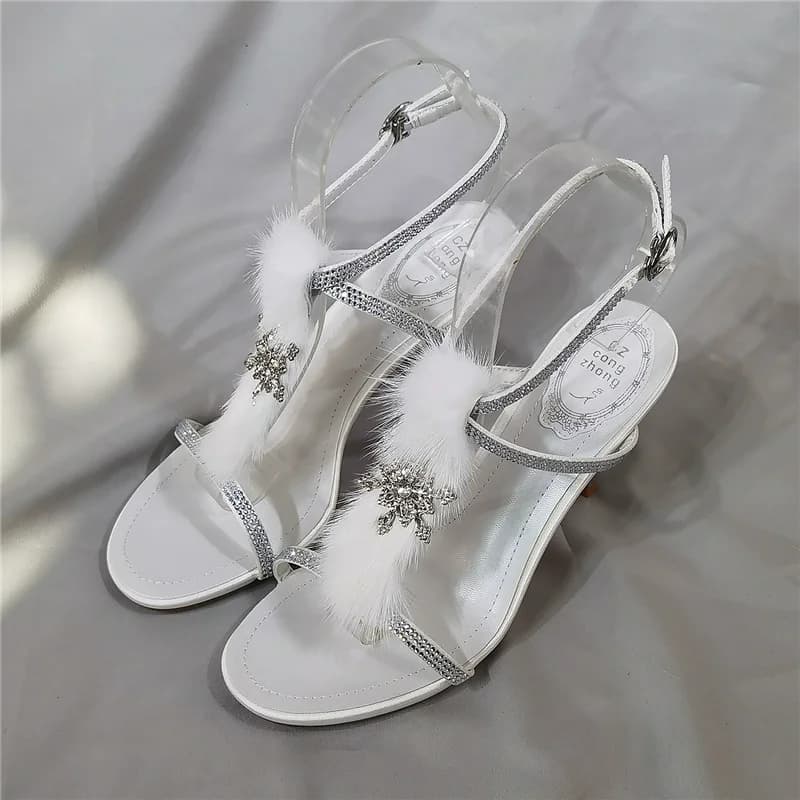Nuovi sandali estivi da donna in pelle stile fata con cinturino sottile e strass, tacco a spillo, perfetti per banchetti ed eventi eleganti