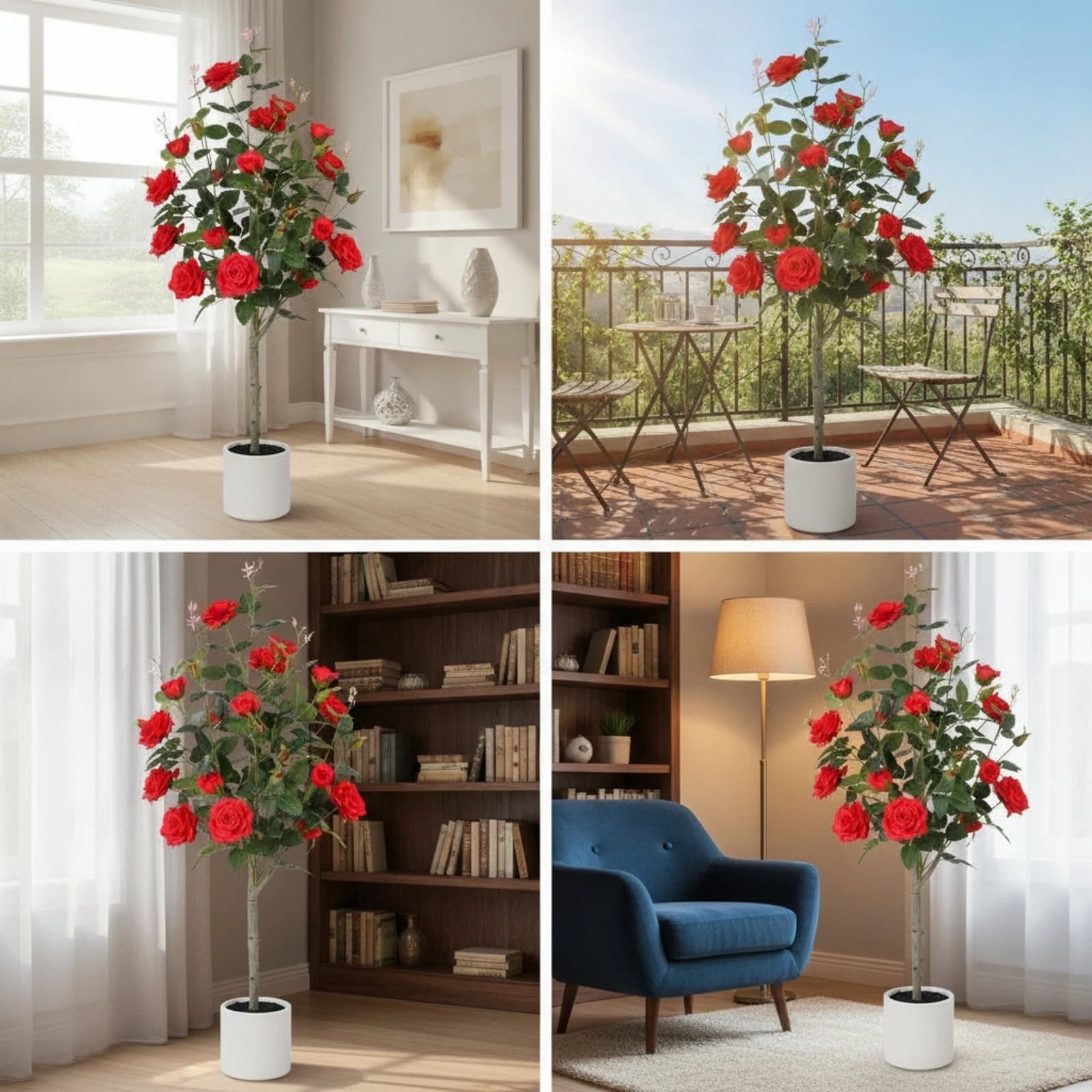 Artificial Rose Tree Lifelike Faux Rose Tree with Planter Plant Dense Indoor for Entryway, Living Room