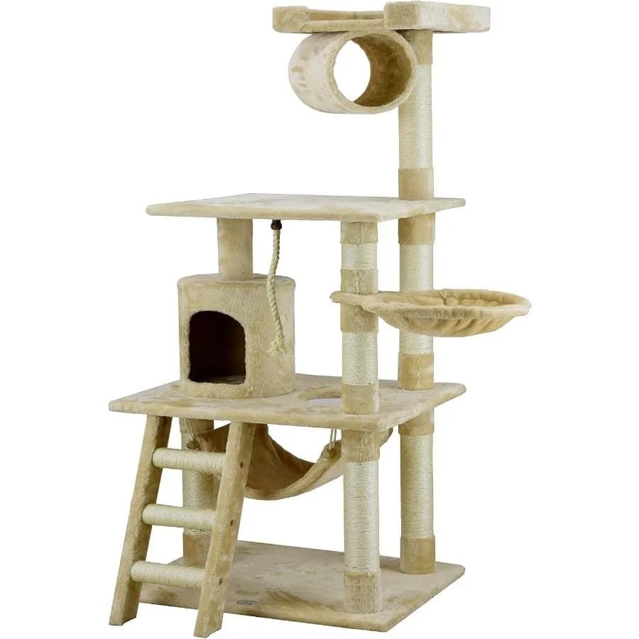 Classico Tiragraffi per Gatti con Finitura in Pelliccia Sintetica e Corda in Sisal, 62H Beige