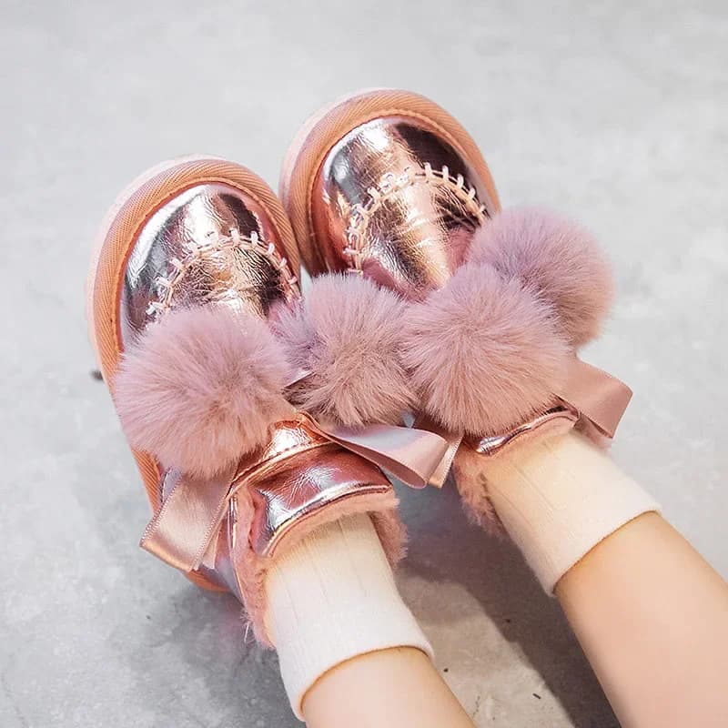 Stivali da neve per bambini per ragazze scarpe in cotone caldo peluche stivaletti antiscivolo Casual scarpe da principessa rosa per bambini Bota Infantil Menina