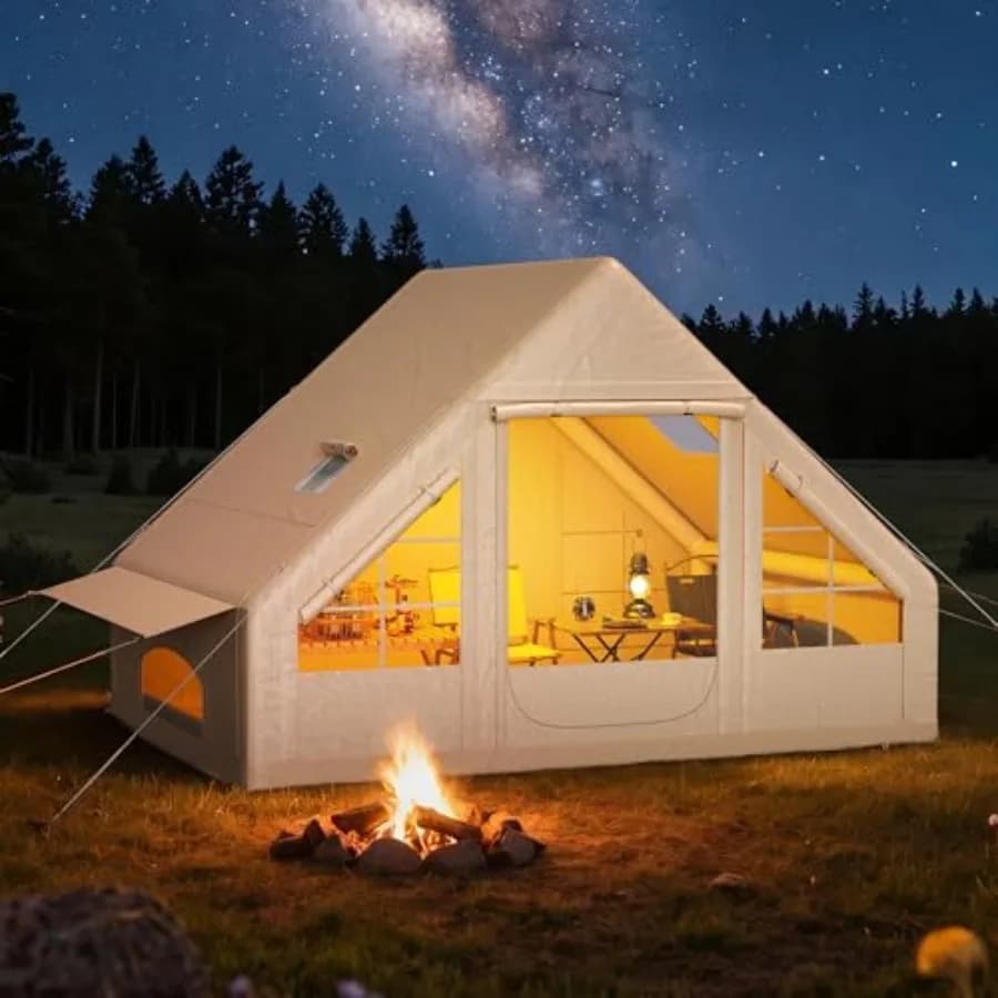 Tende Yurt in Tela e Tende Gonfiabili per Campeggio, Tenda Glamping Impermeabile con Foro per Stufa, Rete Traspirante e Protezione dalla Neve