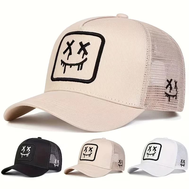 Cappellini da Baseball Unisex con Ricamo Faccina Sorridente, Regolabili per Primavera ed Estate, Cappelli Casual da Esterno con Protezione Solare