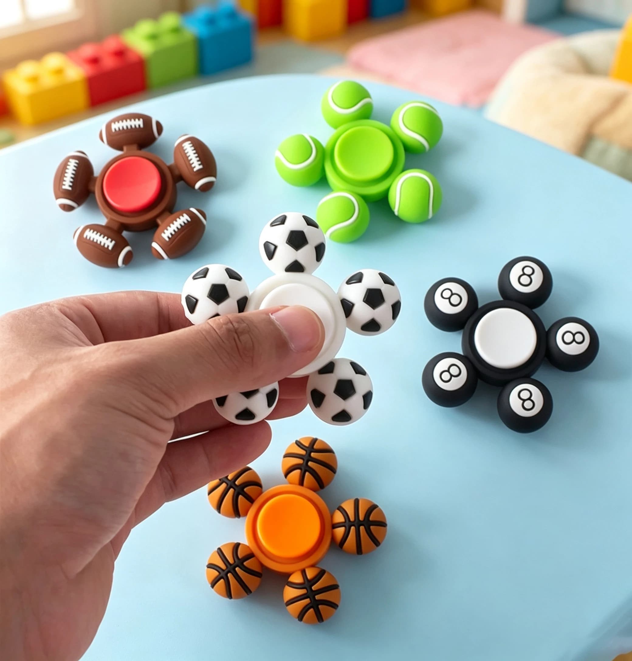 Sports Ball Fidget Spinner Toy Silicone Stress Relief Hand Spinner Sensory Fidget Toys Adults Party Favor Anti‑Anxiety Desk Toy