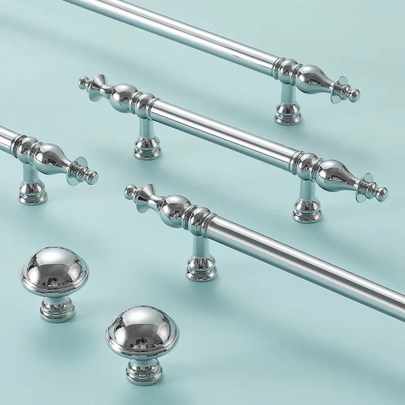 Maniglie per Mobili di Lusso in Stile Francese, in Rame Puro Cromato, Argento Lucido, Ottone Moderno, per Cassetti e Armadi da Cucina