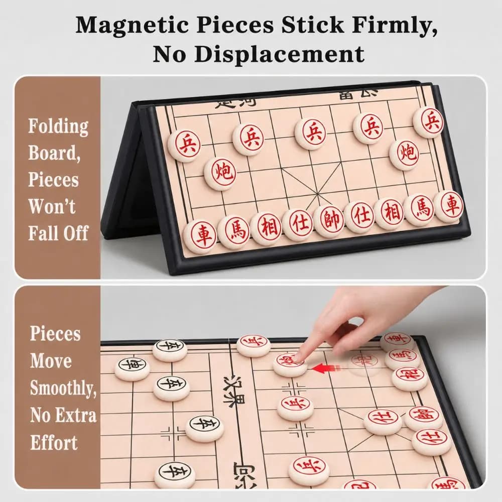 Portable Foldable Xiangqi Educational Strategy Chinese Chess Set Learning Chess Puzzle Game Office