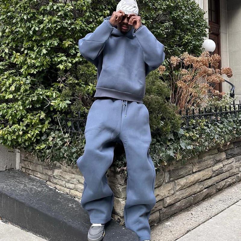 Tuta da uomo vintage in cotone 2 pezzi Set felpe con cappuccio pantaloni dritti pantaloni pullover con cappuccio sportivi hip-hop larghi casual Y2k streetwear