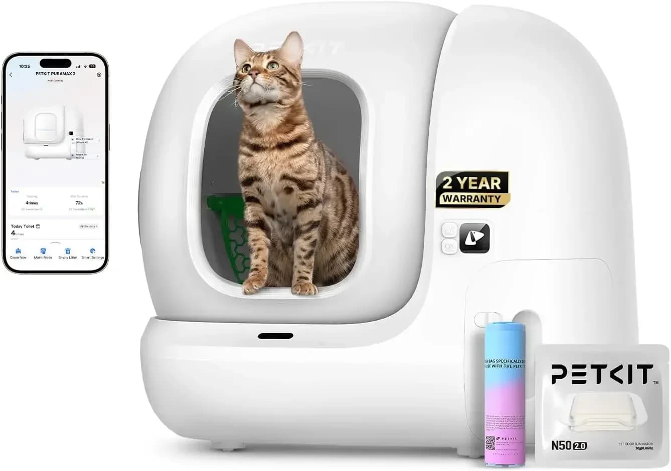 PuraMax 2 Lettiera Automatica Autopulente per Gatti, Lettiera Automatica con Controllo Tramite App e Sensori di Sicurezza, Senza Odori e Anti-Perdita