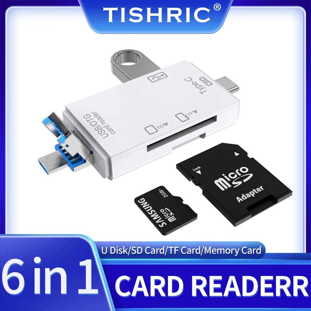 TISHRIC 6 In 1 lettore di schede esterno U Disk TF Card SD Card tastiera Mouse Camera USB Type-C interfaccia Flash Drive Card Adapter