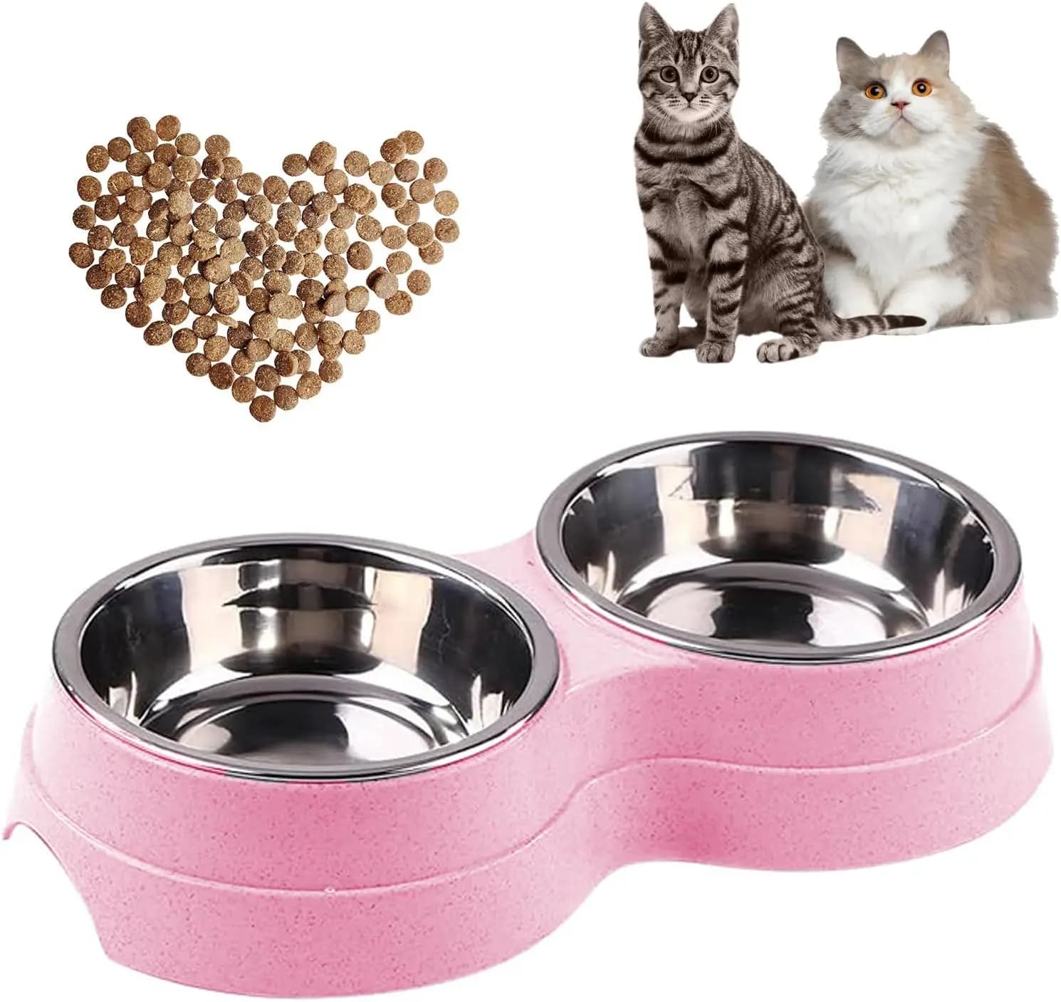 Double Cat Food Bowl -Stainless Steel Bowls with Easy-to-Clean Detachable Design, Non-Slip Base, Pet Feeder for Kittens and Medi