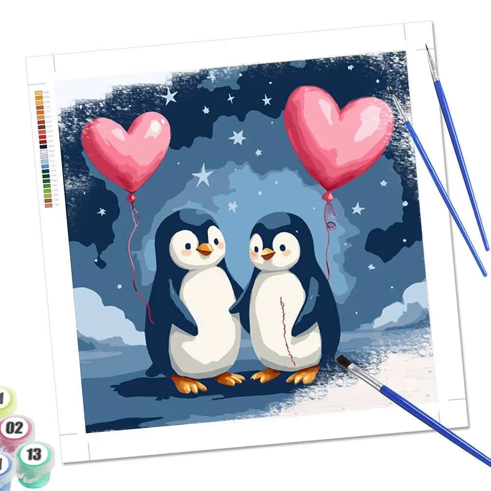 Penguin Pattern Paint By Numbers Set Heart Drawing By Numbers Animal Acrylic Paint Handpainted Wall Art Painting Decor For Home