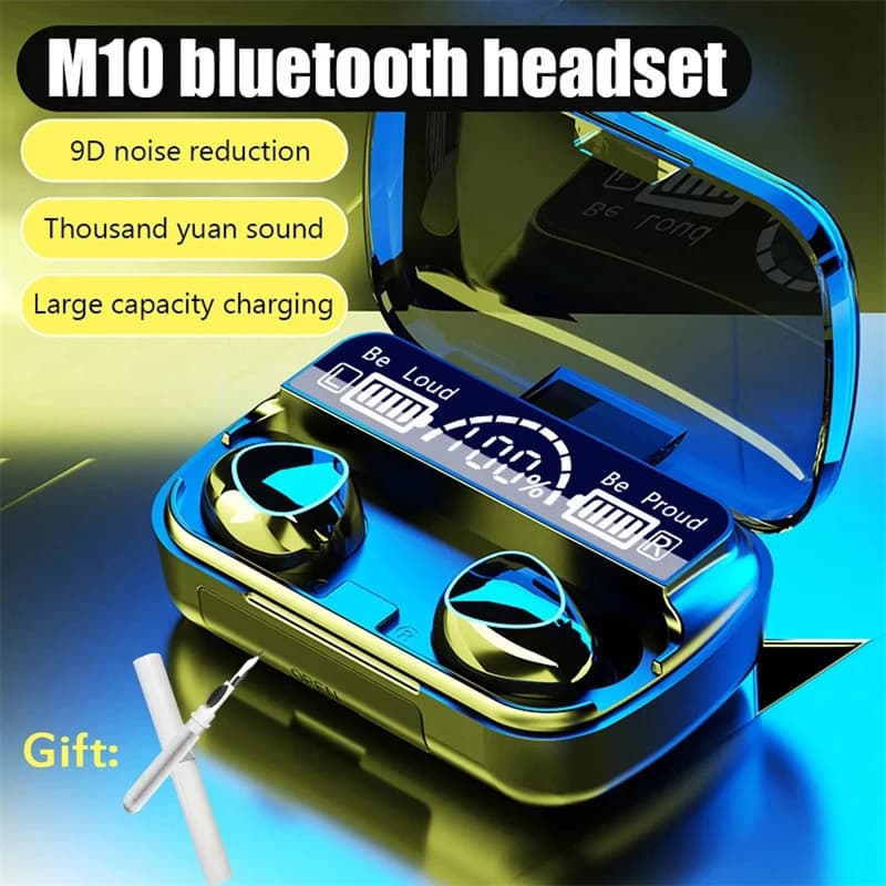 Original Wireless Bluetooth Headphones with Microphone LED Display Charging Case M10