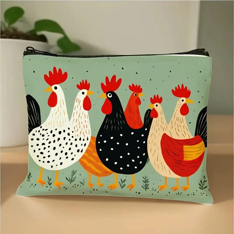 Una borsa per cosmetici con motivo a pulcini, graziosa borsa multifunzionale con cerniera, borsa per riporre gioielli