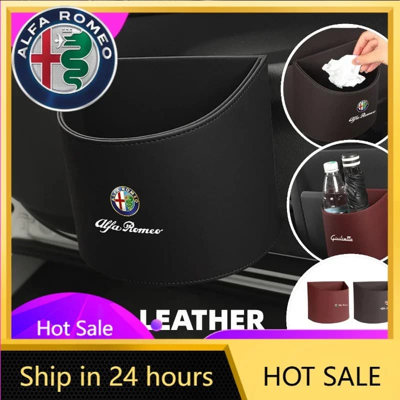 Adesivi per auto per Alfa Romeo, portaoggetti in pelle con logo, organizer per tazze, contenitore per rifiuti impermeabile per Alfa Romeo Giulietta 94