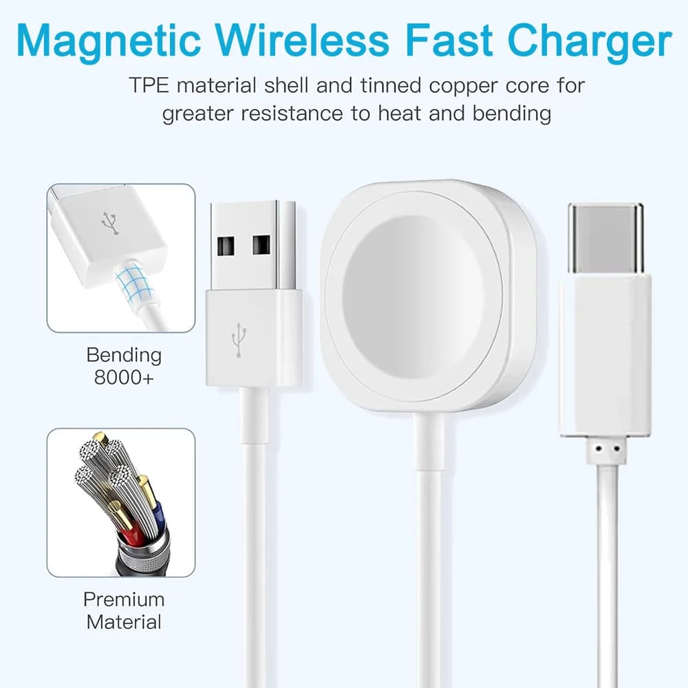 Magnetic Wireless USB A Fast Charger for Apple Watch Ultra Series 9 8 7 6 SE Type C Cable Charging for iWatch Series 5 3 2