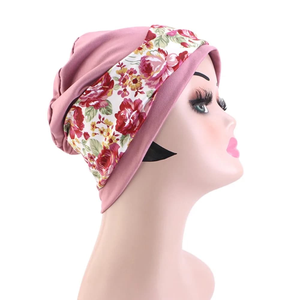 Nuovo Copricapo Bohemien con Stampa Floreale, Fascia per Capelli Incrociata in Tessuto Elasticizzato Traspirante, Comodo Copricapo Piatto da Donna