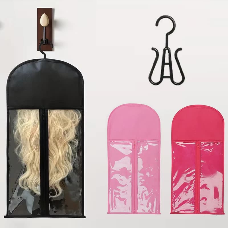 Sacche Trasparenti per Conservazione Parrucche con Ganci, Design Portatile Antipolvere, Cerniera a Muro per Uso Domestico e Salone, Aspetto Elegante