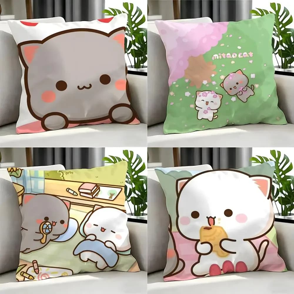 Set di 4 Federe Decorative per Cuscini con Personaggi Cartoon PPeach e Gomaed, 50x50 45x45 40x40, per Divano e Arredamento Casa