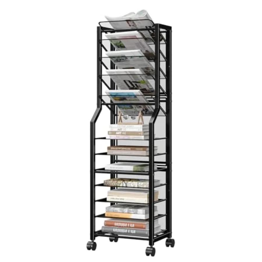 Carrello Portadocumenti a 12 Ripiani con Cassetti Scorrevoli e Rete Metallica per Archiviazione Lettere e Documenti, Organizzatore Multifunzionale su Ruote