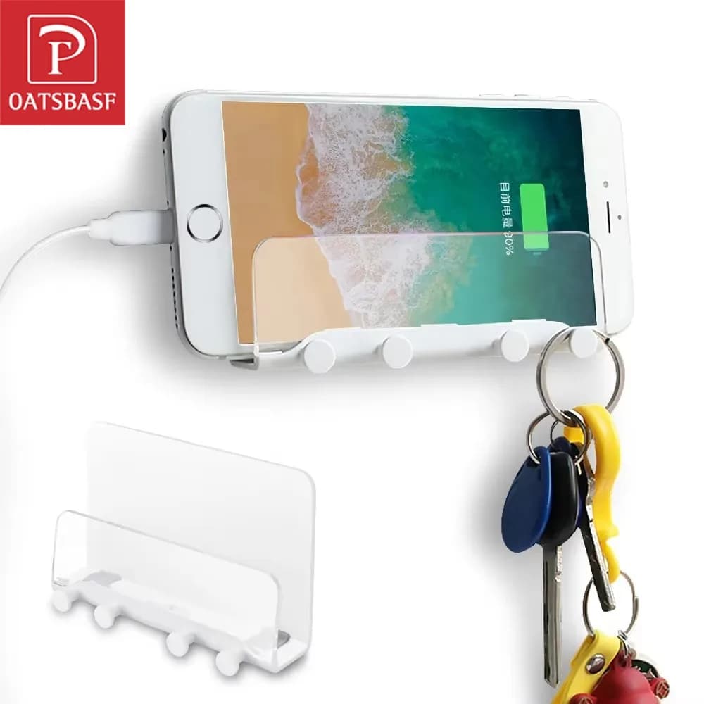 Oatsbasf Supporto per telefono da parete in acrilico con nastri 3M Supporto per telefono Doccia per iPhone Supporto per tablet iPad con gancio per chiave