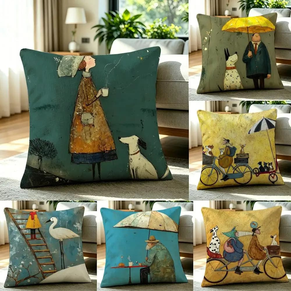 Fodera per cuscino P-Sam Toft Art in lino naturale, set di federe, decorazione completa per divano, camera da letto e sedia