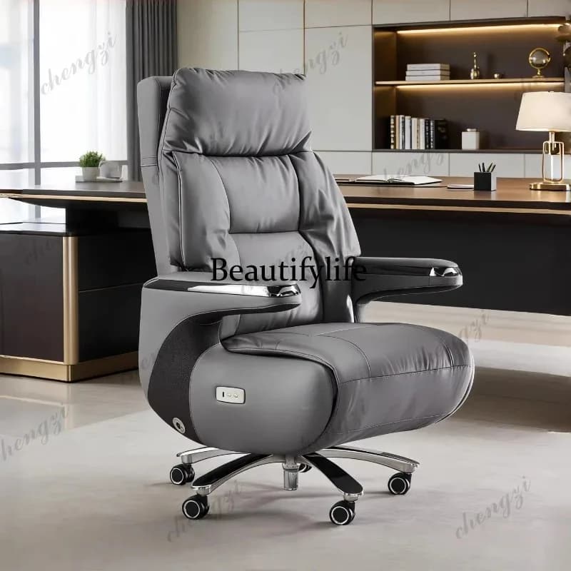 Luxury Electric Massage Executive Chair - Ergonomic Genuine Leather Gaming Office Desk Chair with Premium Design Furniture