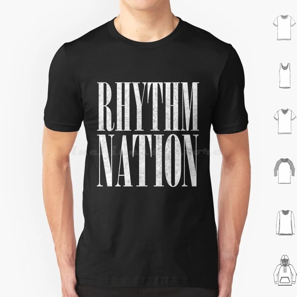 T-shirt Rhythm Nation taglia grande 100% cotone, jeans lavati con acido stile anni '80 per bambini, DJ, produzione musicale, New Jack Swing, RNB