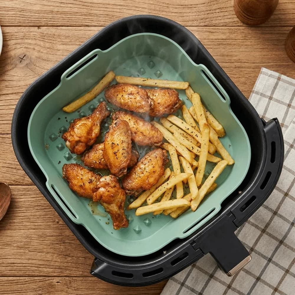 Square Air Fryer Baking Pan High Temperature Resistant Multi-color Non-Stick Silicone Liner Flexible Reusable