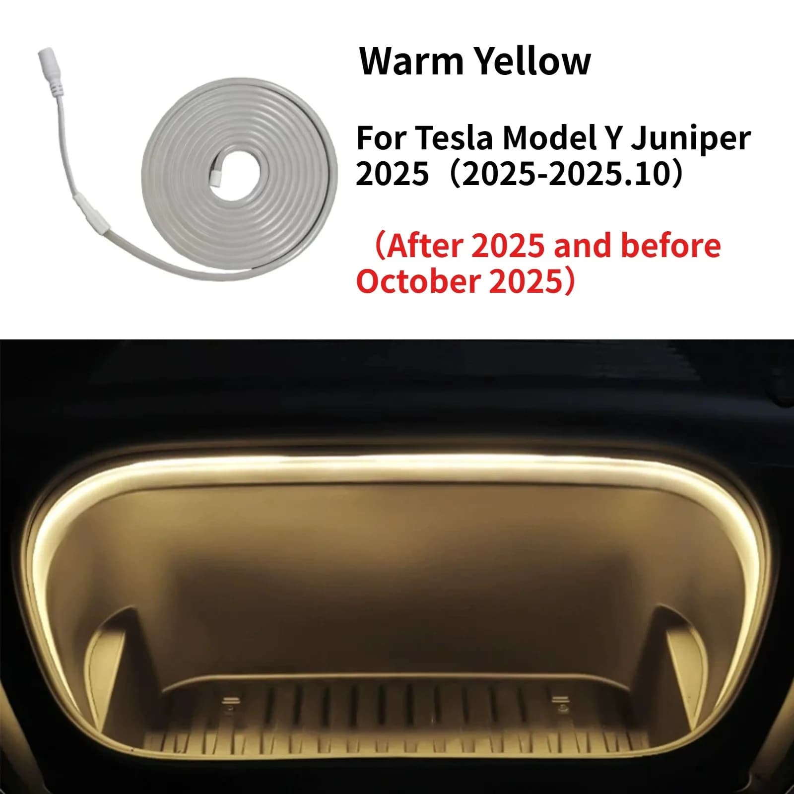 Per Tesla Model Y Juniper 2025: Luce ambientale a LED per vano anteriore (Frunk), striscia flessibile in silicone, accessori decorativi per illuminazione