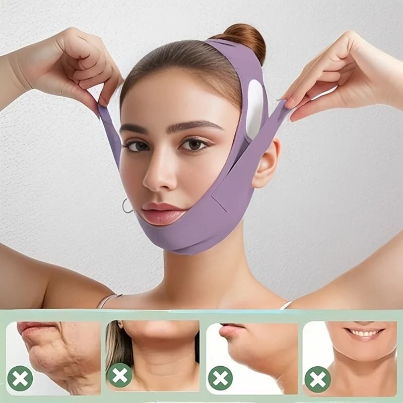 V-shaped adjustable facelift mask: breathable and reusable facial modeling band for double chin reduction and tight face mask
