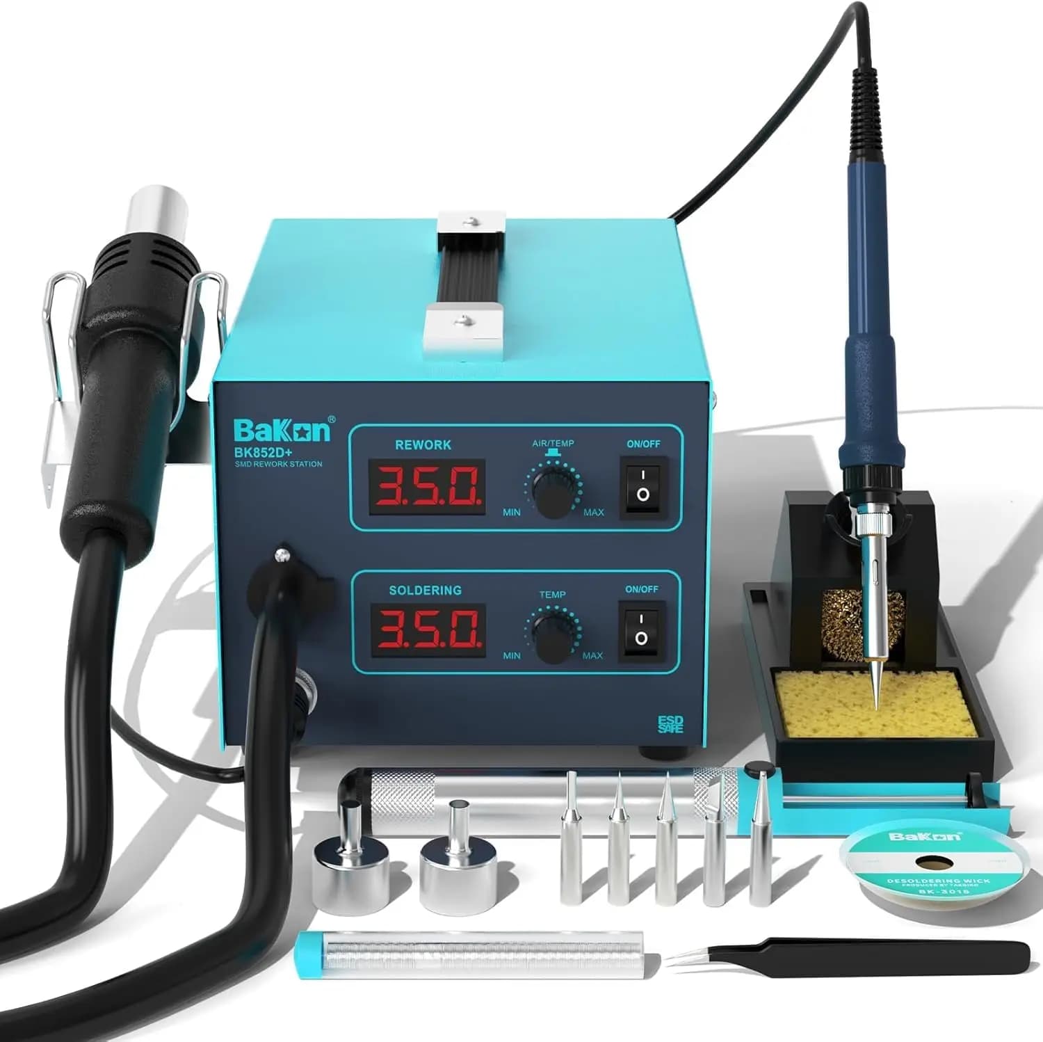 Kit 2-in-1 Pistola Termica e Saldatore, Stazione di Rilavorazione ad Aria Calda con Display Digitale, Temperatura Regolabile per Riparazioni Elettroniche