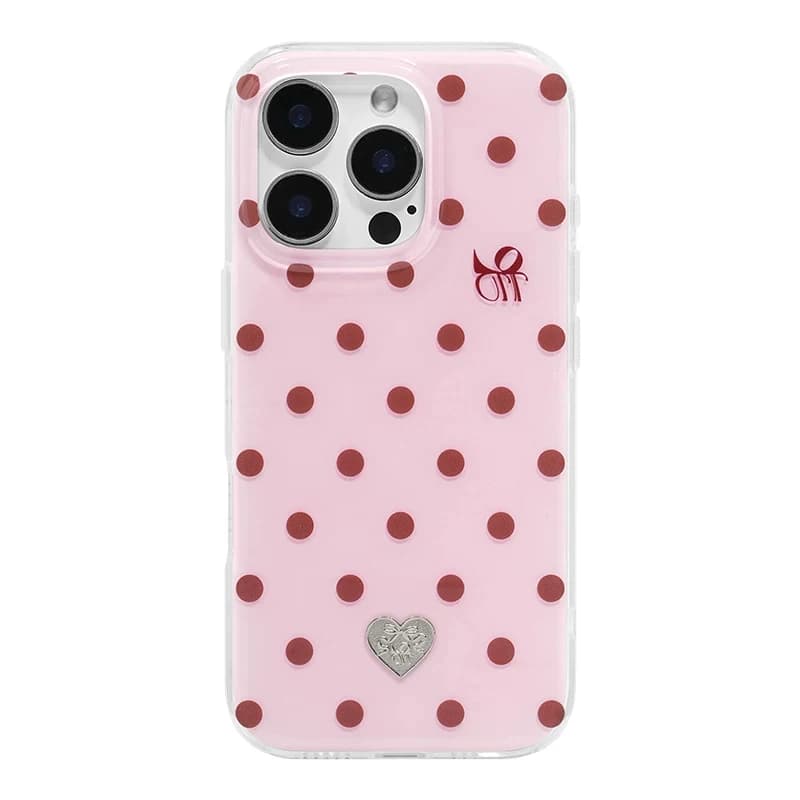 Cover Minimalista Rosa a Pois con Stampa Fragola per iPhone 17 Air 16 15 14 13 12 11 Pro MAX 7 8 Plus Y2K Antiurto