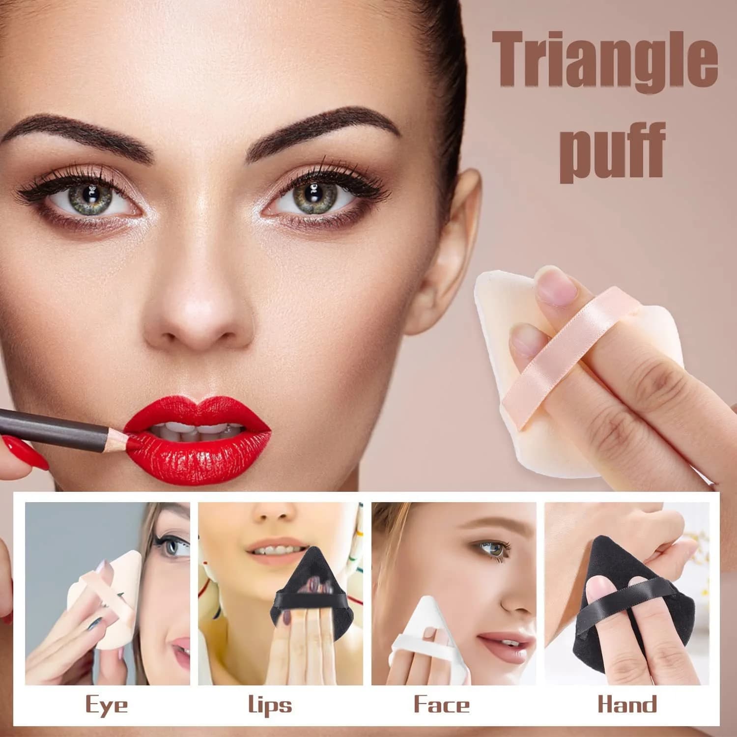 Triangular pink velvet sponge - Double use for foundation/dust | Essential for Ipoallergen travel