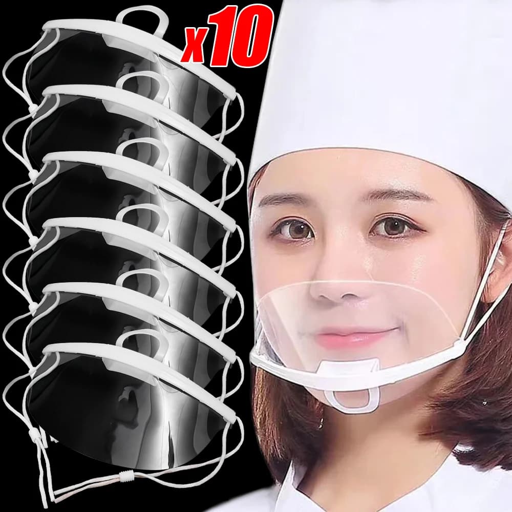 10/5/1x Transparent Plastic Mask Shield Anti-Fog Reusable Restaurant Food Maniciatories Beauty Chef Cameriere Protective mask Open face protection