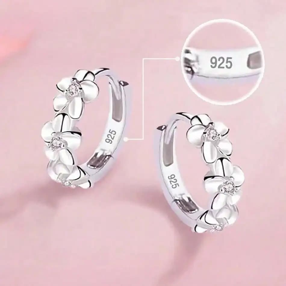 Orecchini a Cerchio con Fiore in Argento Sterling 925 con Zirconia AAA per Donne, Gioielli per Matrimonio e Fidanzamento