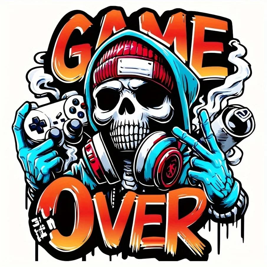 1/2/3 Pezzi Toppe Termoadesive Game Over Skull – Lavabili, Fai da Te, Trasferimento a Caldo per T-shirt, Zaini, Cuscini, Cappellini