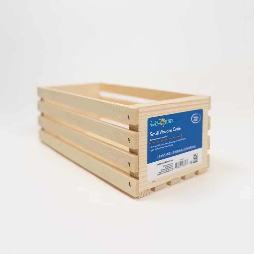 Unfinished Wood Crate Storage Box 12x5.5x4 Inches Rustic Decorative Organizer Basket for Home Office Farmhouse Style