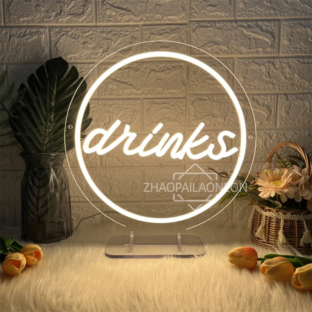 Bevanda al neon LED Insegna Bar Appeso a parete Decor Cafe Bar Affari Luci al neon Insegne per ristorante Decorazione aperta Tavolo Luce notturna
