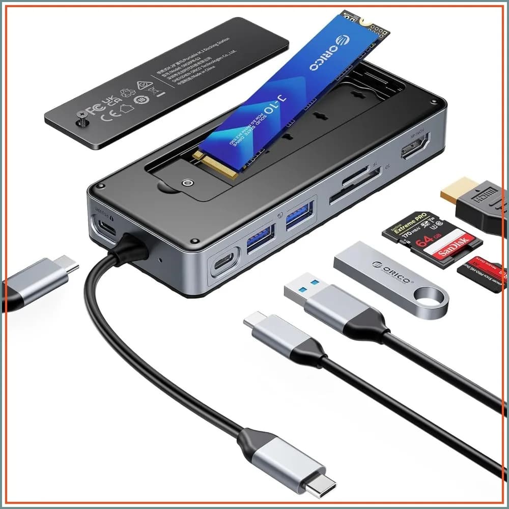 8-in-1 USB-C Hub with M.2 SSD Enclosure, 10Gbps, 4K@60Hz HDMI, 100W PD, SD/TF Reader