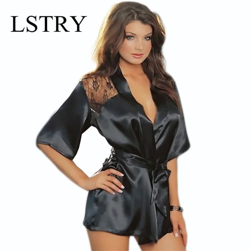 Nuove donne Sexy calde Lingerie Plus Size raso pizzo Kimono intimo indumenti da notte abito da notte Sexy intimo donna Pijama Mujer