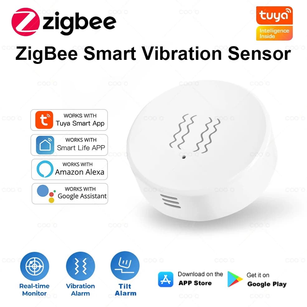 ZigBee Tuya Sensore di vibrazione intelligente Monitoraggio in tempo reale Allarme rilevamento porte e finestre Sistema di protezione di sicurezza domestica intelligente