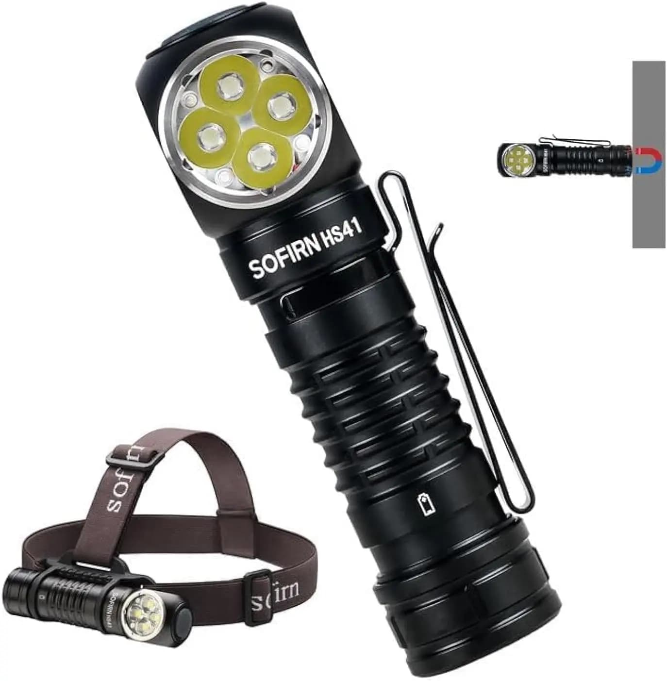 Lampada Frontale Ricaricabile da 4000 Lumen con Base Magnetica, Impermeabile IP68, Super Luminosa per Campeggio ed Emergenze