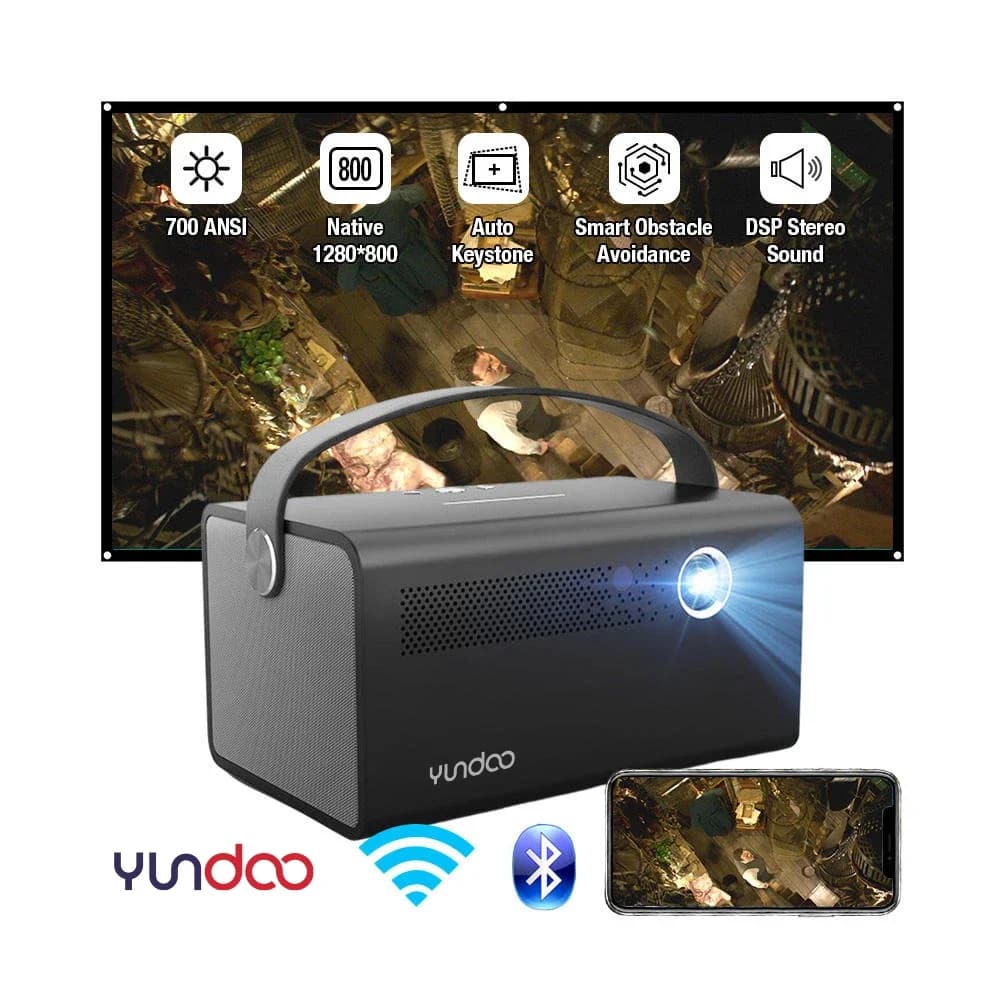 YUNDOO V7 Mini Proiettore Video 3D Android 5000 Lumen, Proiettore Portatile Smart per Telefono e TV, Proiettore LED HD Domestico con WIFI