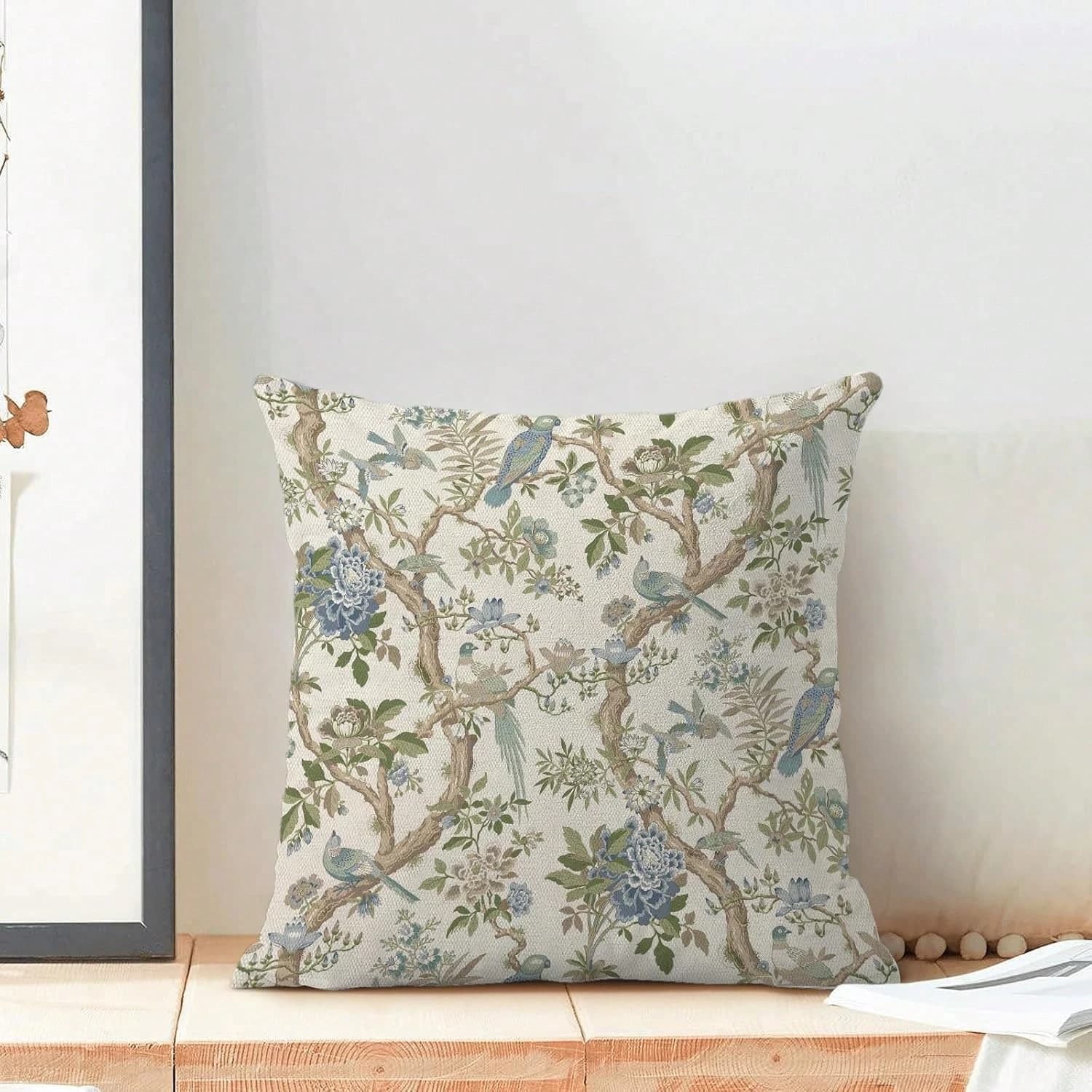 1 federa per cuscino decorativa con motivo floreale e uccelli in stile Chinoiserie, stampa 2D fronte-retro in morbido poliestere, per divano, camera da letto, auto, decorazione domestica