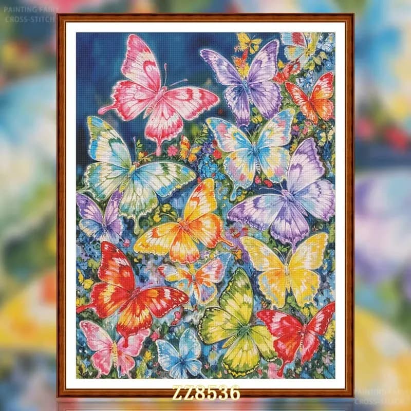 ZZ8536 - Colorful Butterfly 14CT 16CT 18CT Stamped Canvas Cross Stitch DIY Set Needlework Embroidery 137 Colors