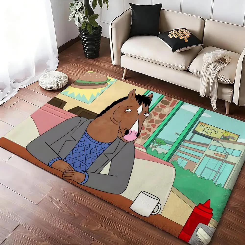 Cartoon B-BoJack H-Horseman floor mat, comfortable non-slip mat in soft flannel, often, for living room, bedroom, kitchen, decorative carpets